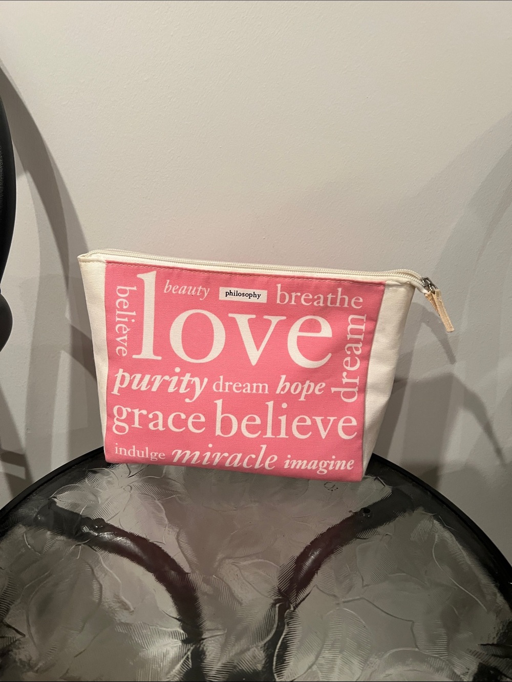 Philosophy Pink & Cream 'Love' Word Art Cosmetic Bag